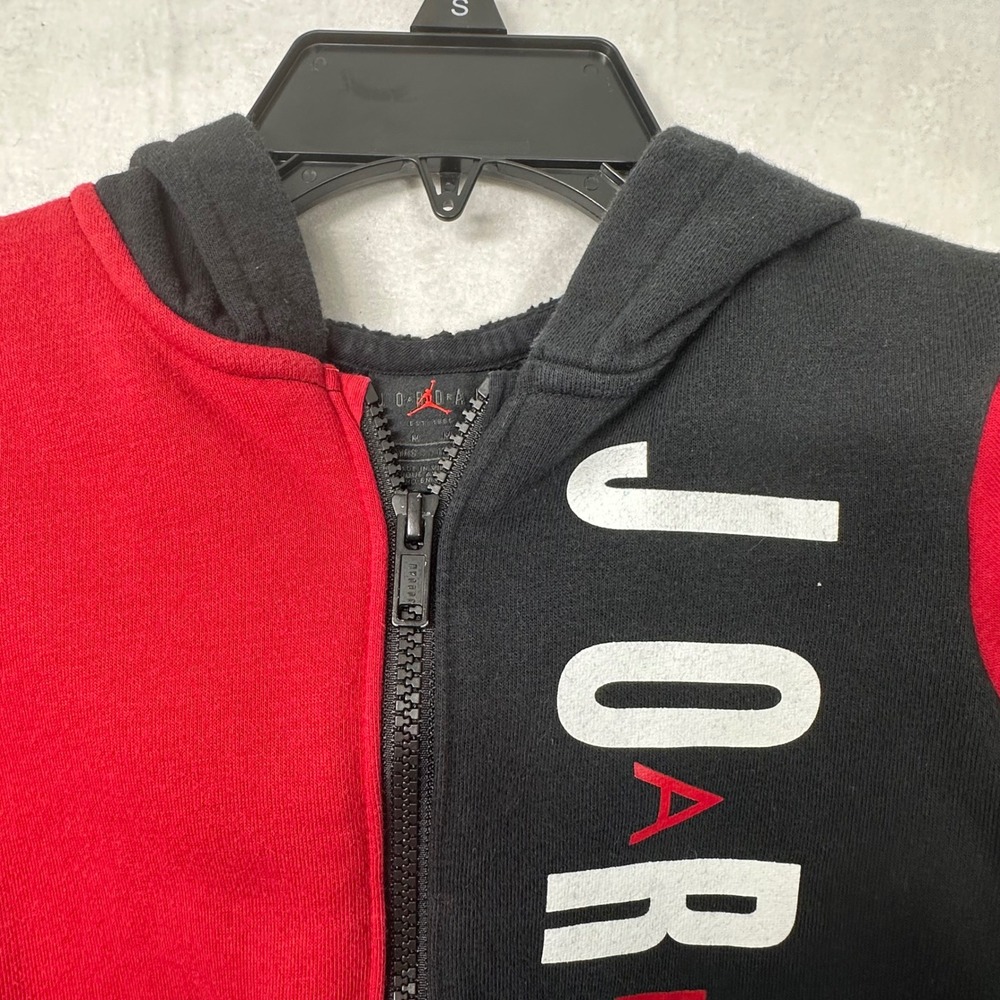 Kids Jordan Color Block Full Zip Hoodie Red Black Gray JUMPMAN Logo